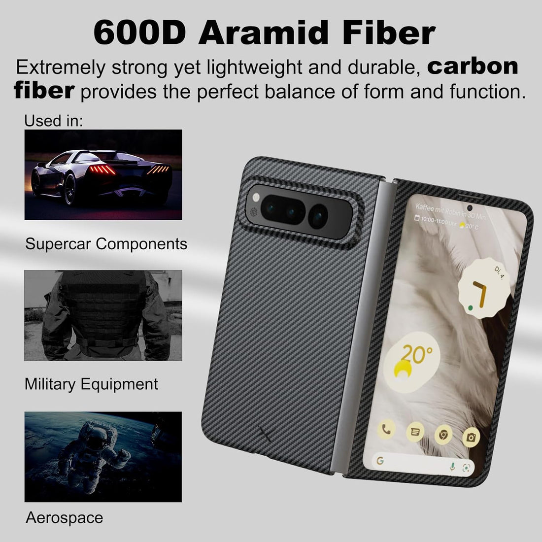 Carbon Fiber Phone Case for Google Pixel Fold, Compatible with MagSafe, Slim and Thin 600D Aramid Fiber Google Fold Protective Cover Magnetic with Case-Less Touch Feeling(Matte Black)