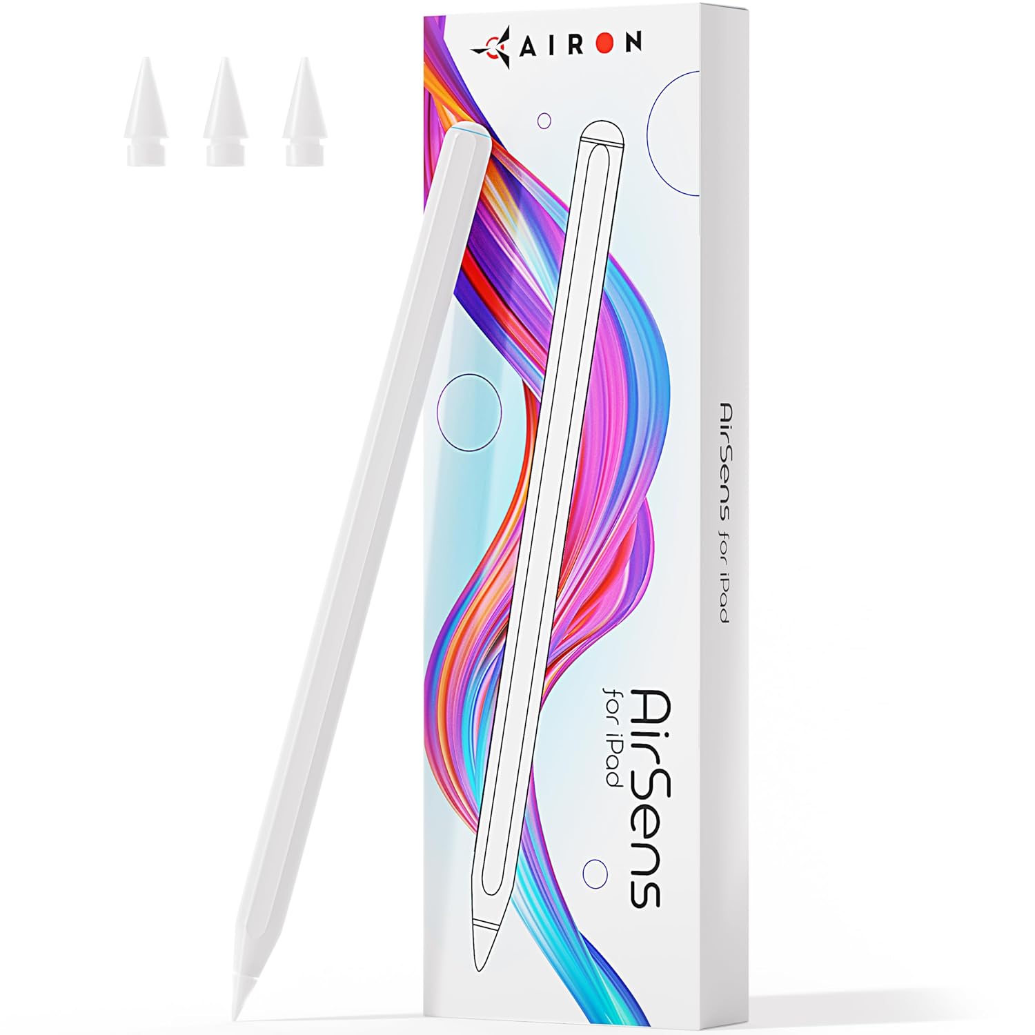 AIRON AirSens 2nd Gen Wireless Stylus Pen - Premium Apple Pencil Alternative - for iPad Mini 6, iPad Air 4/5, iPad Pro 11" 1-4 Gen, iPad Pro 12.9" 3-6 Gen - Touch Screen Precision, Magnetic Charging
