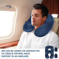 Xtinmee 2Pcs Self-Inflatable Pillow Inflatable Travel Pillow with Compact Bag Soft Airplane Pillow for Long Flight Neck Cushion for Head Support Car Home Office 12.2x11.81x5.91in (Navy Blue)