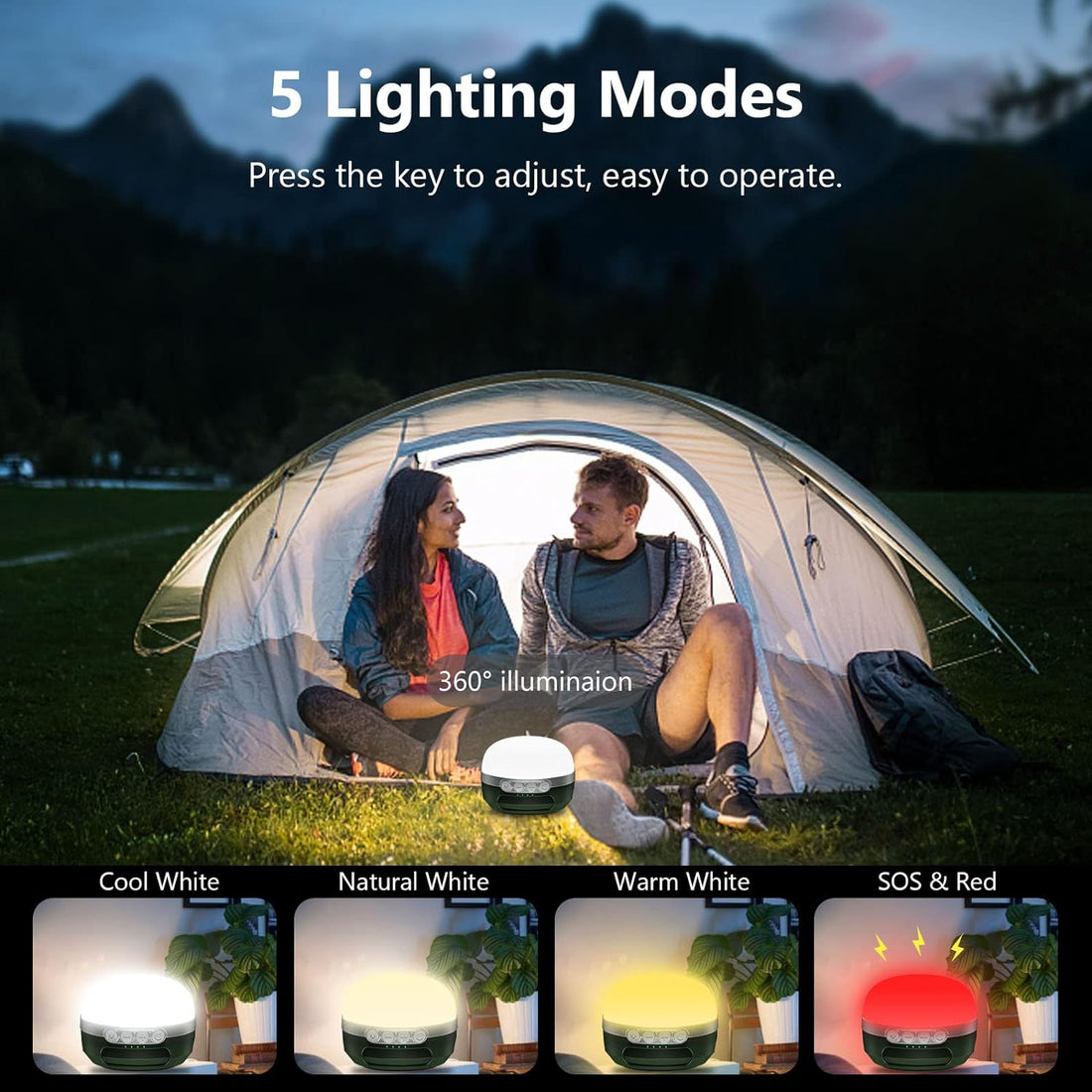 LED Camping Lantern 8400mAh USB-C Rechargeableï¼Å’Camping Lights with RGB Color Changing, 5 Light Modes, Stepless Dimming, Waterproof & Strong Magnet for Hurricane Emergency, Hiking & Power Outages