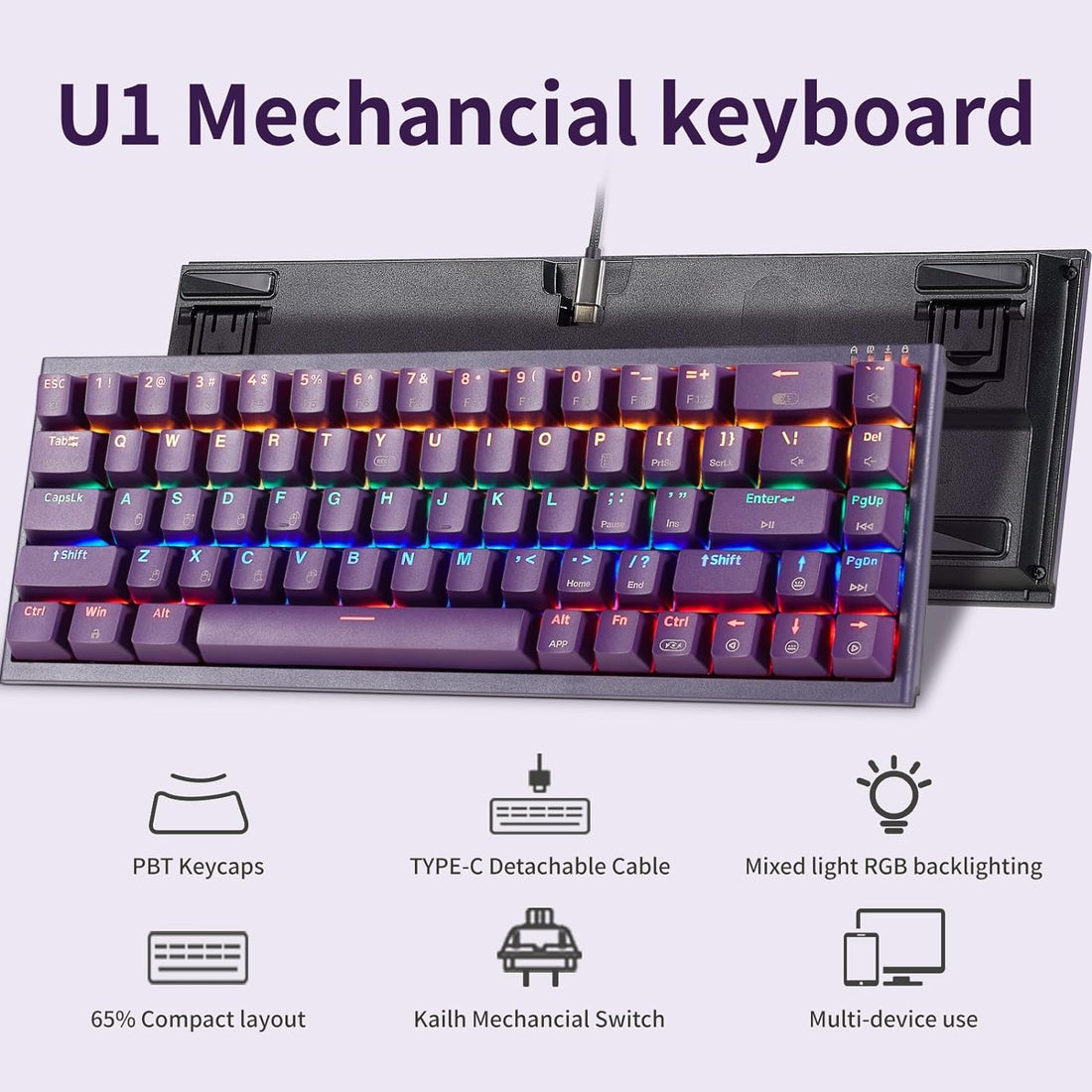 Hexgears U1 Mechanical Keyboard, Portable 60% Gaming Keyboard RGB Backlit Compact 68 Keys Mini Wired Office Keyboard for Windows Laptop PC Mac- Kailh Blue Switch(Clicky)
