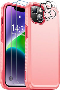 SPIDERCASE for iPhone 14 Case, [15 FT Military Grade Drop Protection][Non-Slip] [2+Tempered Glass Screen Protector][2+Tempered Camera Lens Protector] Heavy Duty Full-Body Shockproof Case, Light Pink