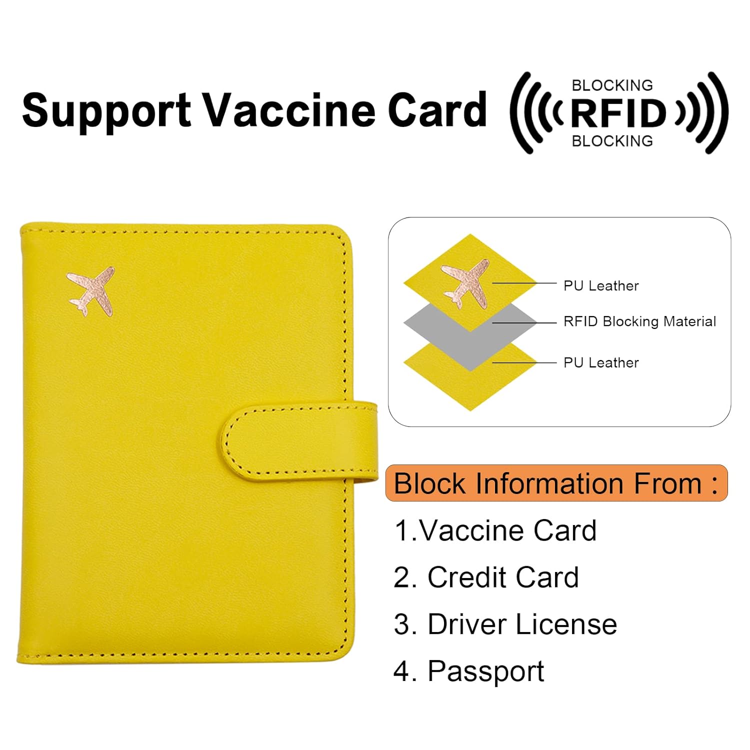 Passport Holder,Passport Holder Card Slots,Cute Passport cover for Women/Men,Waterproof Rfid Blocking Travel Wallet, Yellow
