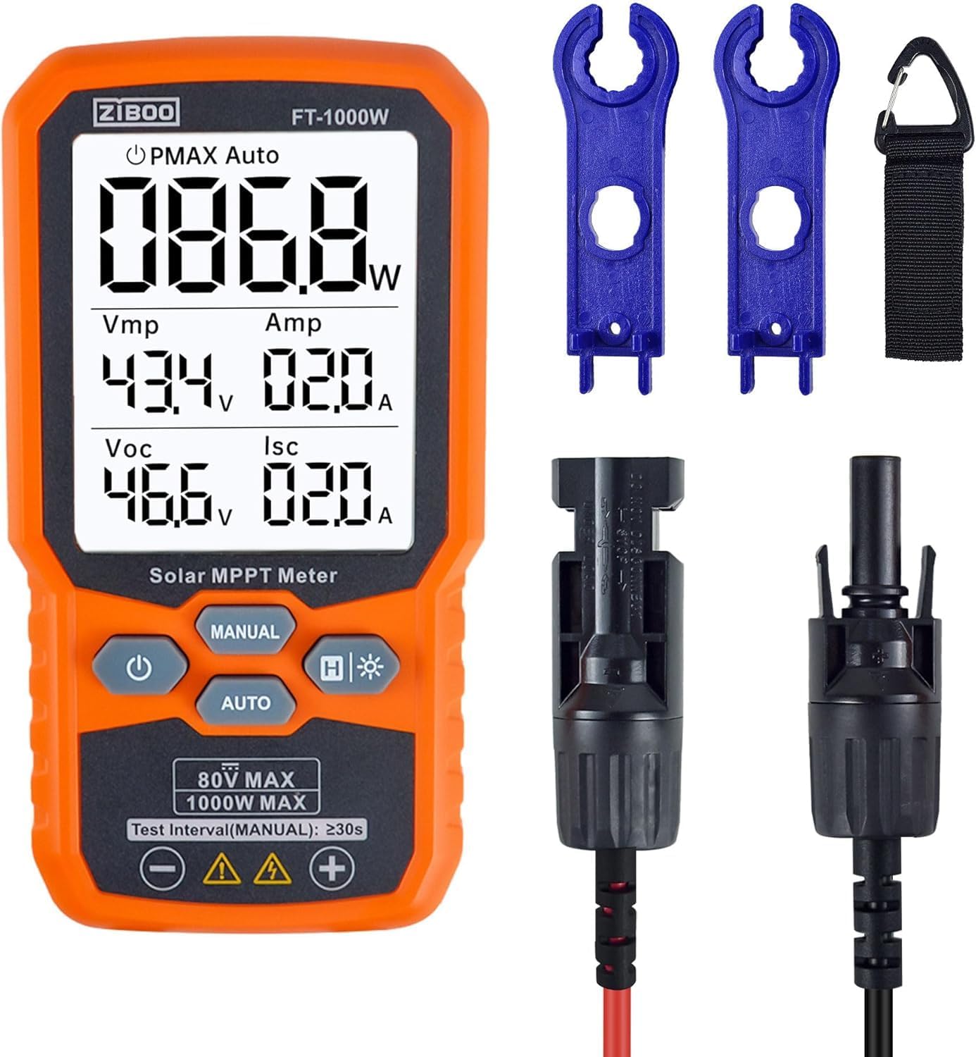 ZIBOO FT-1000W Solar Panel Tester MPPT Meter – Front View