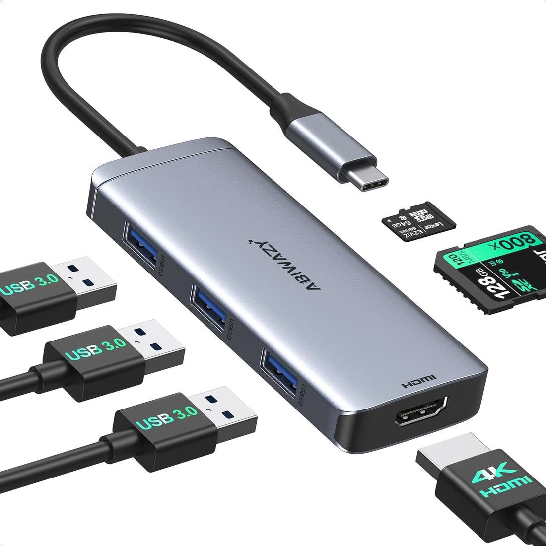 USB C Hub 6 in 1 Dongle USB-C to HDMI Multiport Adapter with 4K HDMI Output,3 USB3.0 Ports,SD/TF Card Reader,USB To USB Accessories,Universal Laptop Dock For MacBook Air/Pro,Dell XPS,HP,Lenovo,Surface