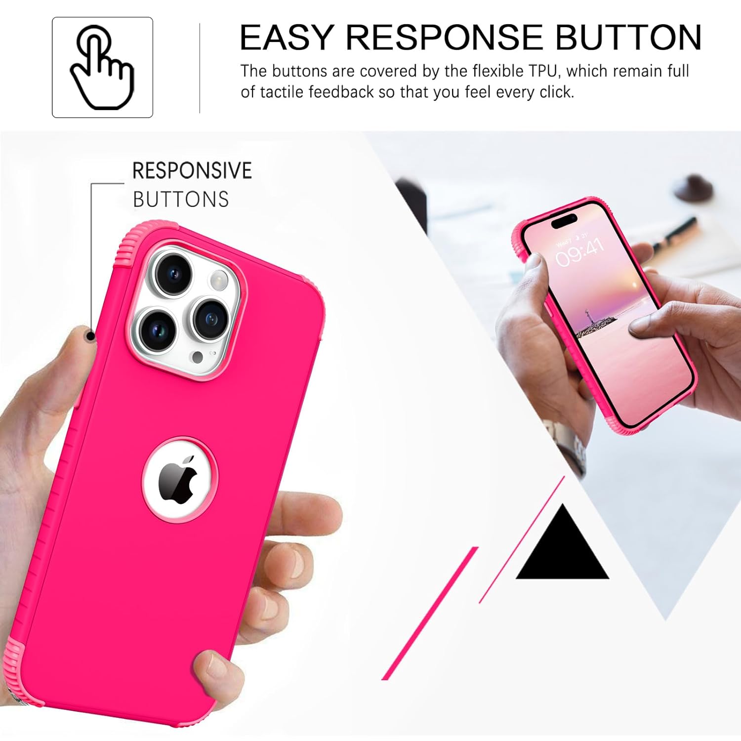 BENTOBEN for iPhone 15 Pro Max Case, Heavy Duty 2 in 1 Full Body Rugged Shockproof Protection Hybrid Hard PC Bumper Drop Protective Girls Women Men Covers for iPhone 15 Pro Max 6.7" 2023, Hot Pink