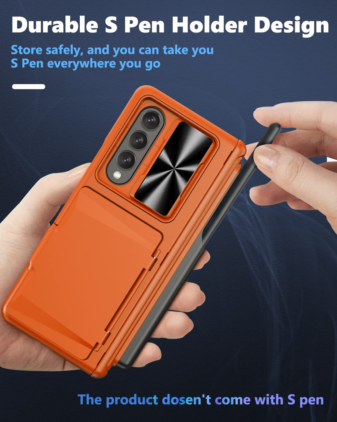Viaotaily for Galaxy Z Fold 3 Case with Card Holder, Orange (S Pen-Orange)