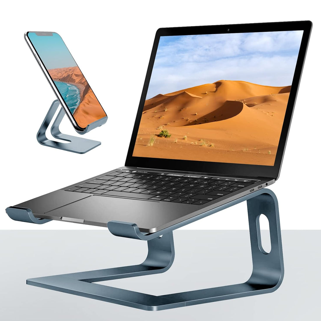VOCOFO Laptop Stand for Desk Aluminum Laptop Riser Holder,with Cell Phone Stand(Gray)