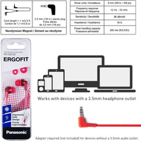 Panasonic Ergofit in-Ear Earbud Headphones Metallic Red (RP-HJE120-RA)