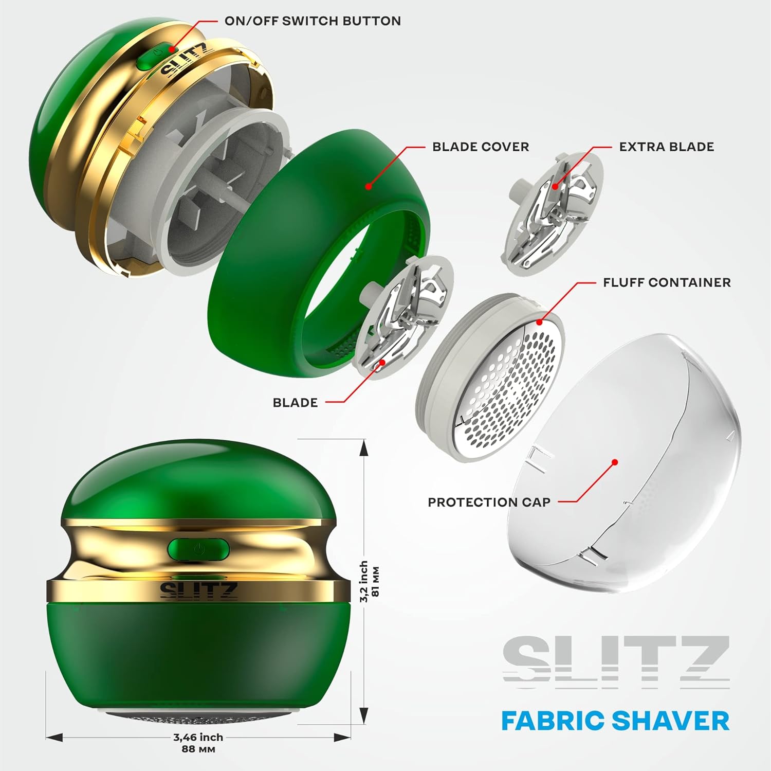 Rechargeable Fabric Shaver - Fabric Shaver Fuzz Remover - Mini Portable Shaving Machine for Clothes - Sweater Defuzzer - Fabric Shaver for Furniture - Travel Lint Remover with Extra Blade - Green