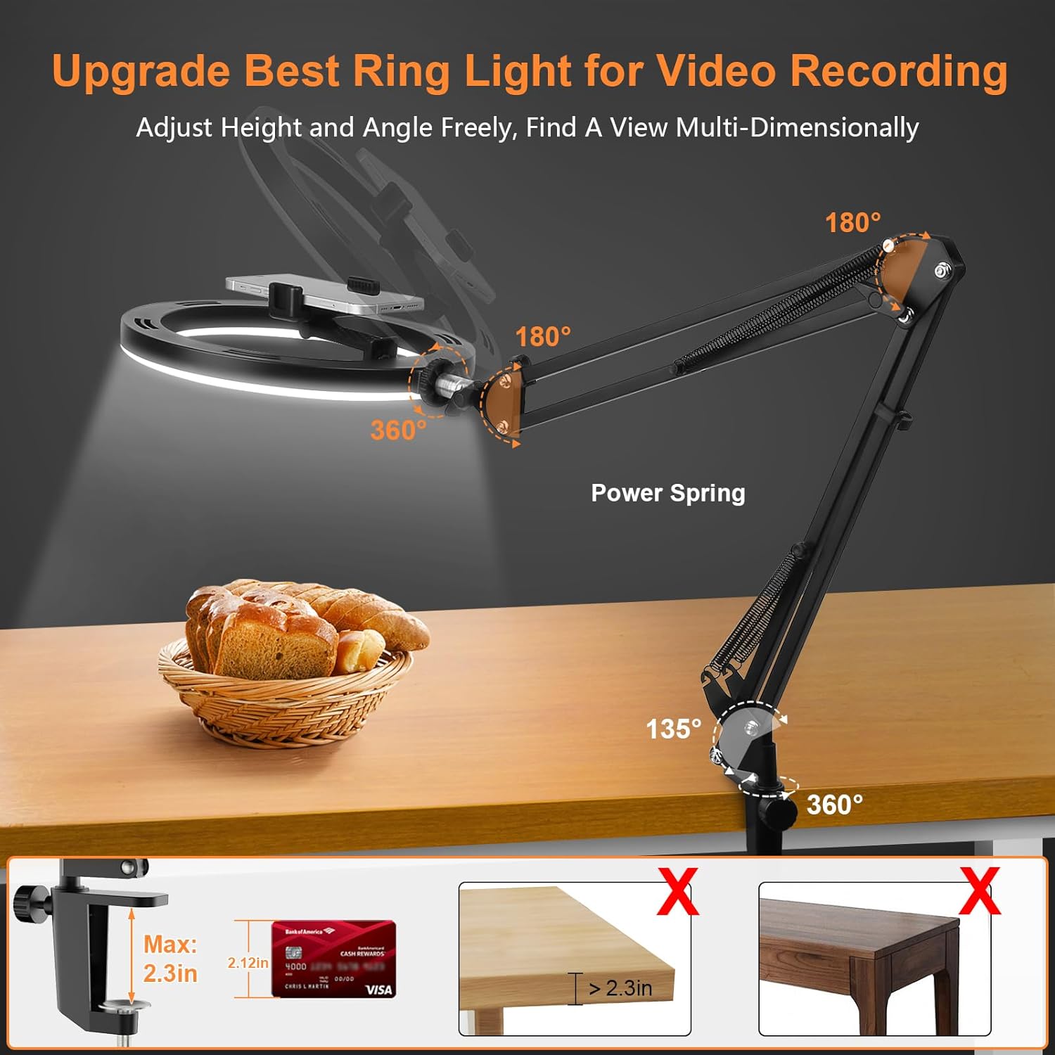 Upgrade Ring Light Overhead,Evershop Selfie Ring Light with Stand and Phone Holder,10”Circle LED Portable Ring Light with Remote Control for Video Recording,Zoom Meeting,Live Streaming Tiktok,YouTube