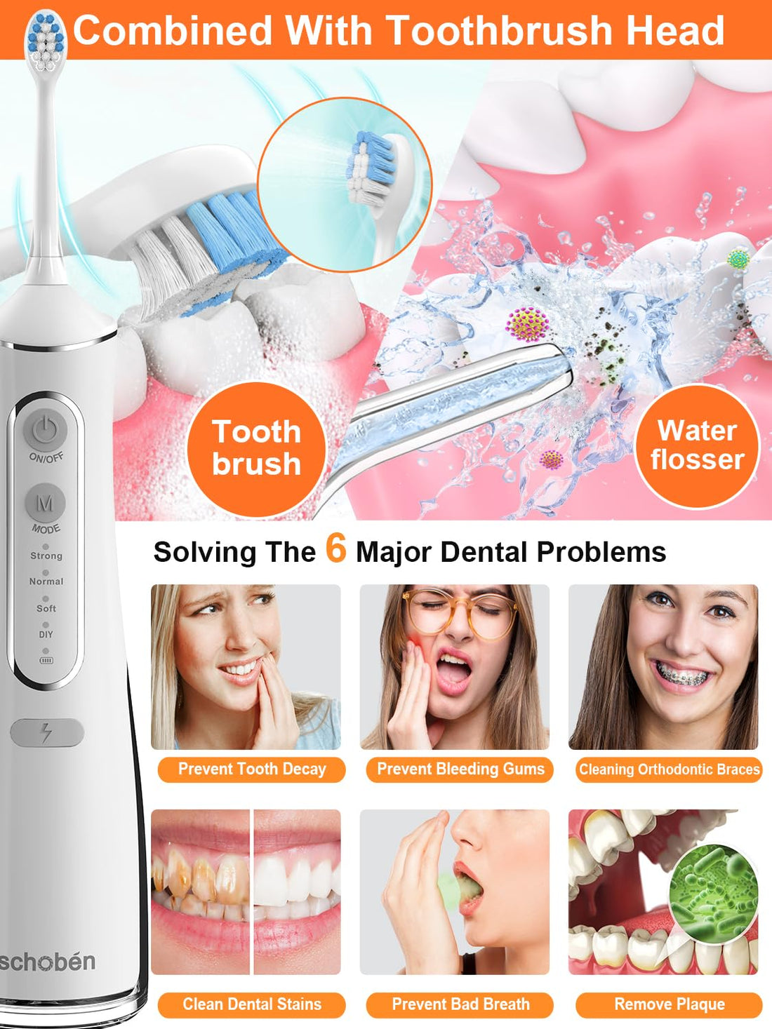 Water Dental Flosser Tools for Teeth Rechargeable Portable Water Pick Dental Oral Irrigator Cleaning Cordless with Toothbrush Tongue Scraper Travel Bag IPX7 Waterproof (White)