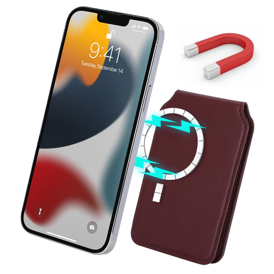 Cavor Magsafe Wallet for Apple Wallet Magsafe Magnetic Phone Magsafe Wallet 14 Pro Max/14 Pro/15/14 Plus/13/12 MagSafe Card Holder,Phone Case Credit for iPhone 15/13/12 Mini Series,Wine Red
