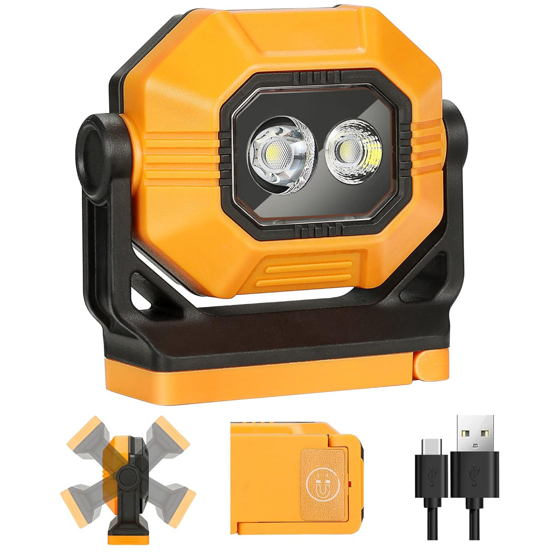 LED Rechargeable Magnetic Work Light, 1500LM Portable COB Flood Light 180° Rotatable Magnetic Base, Job Site Lighting for Car Repairing, Camping, Fishing, Emergency