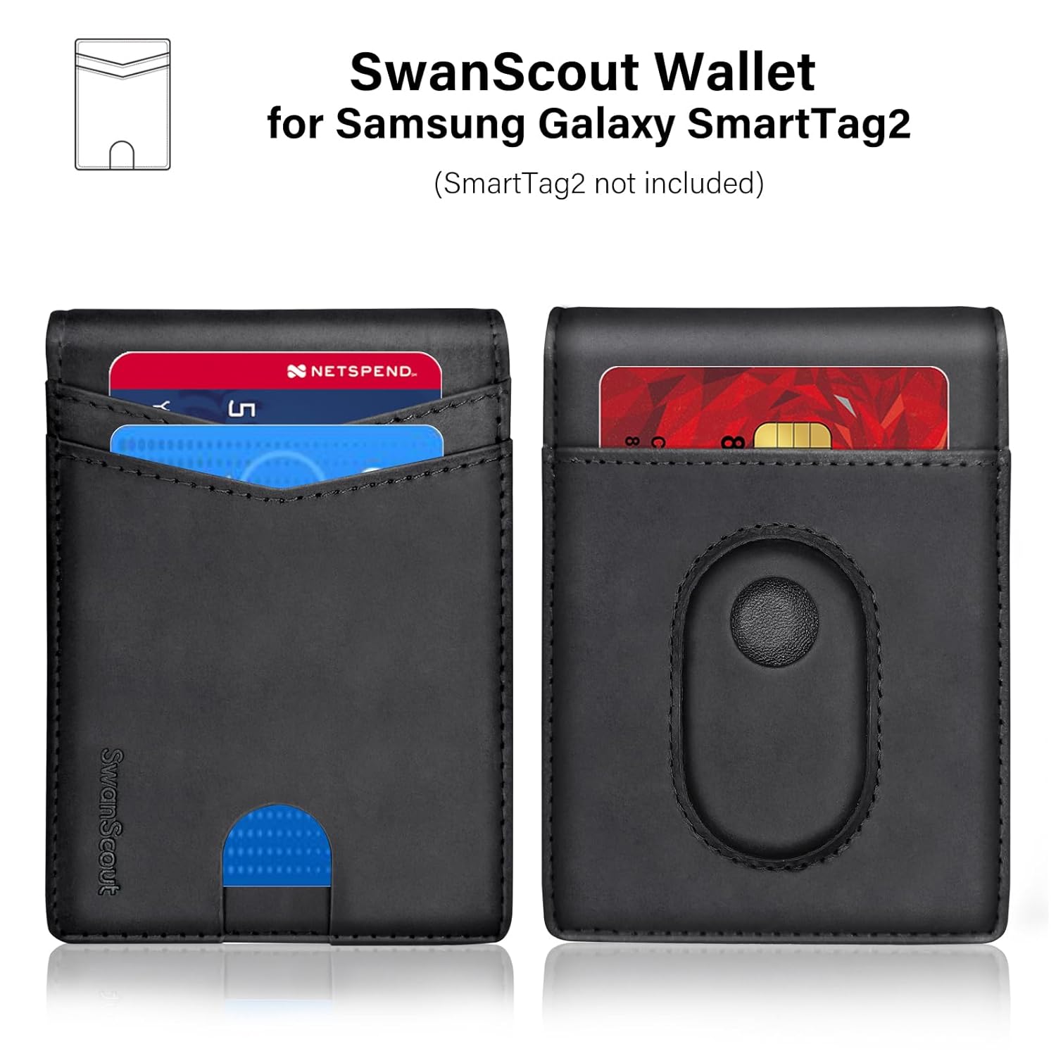 SwanScout Wallet for Galaxy SmartTag, Black, for SmartTag2, Wallets With a Tracker Holder