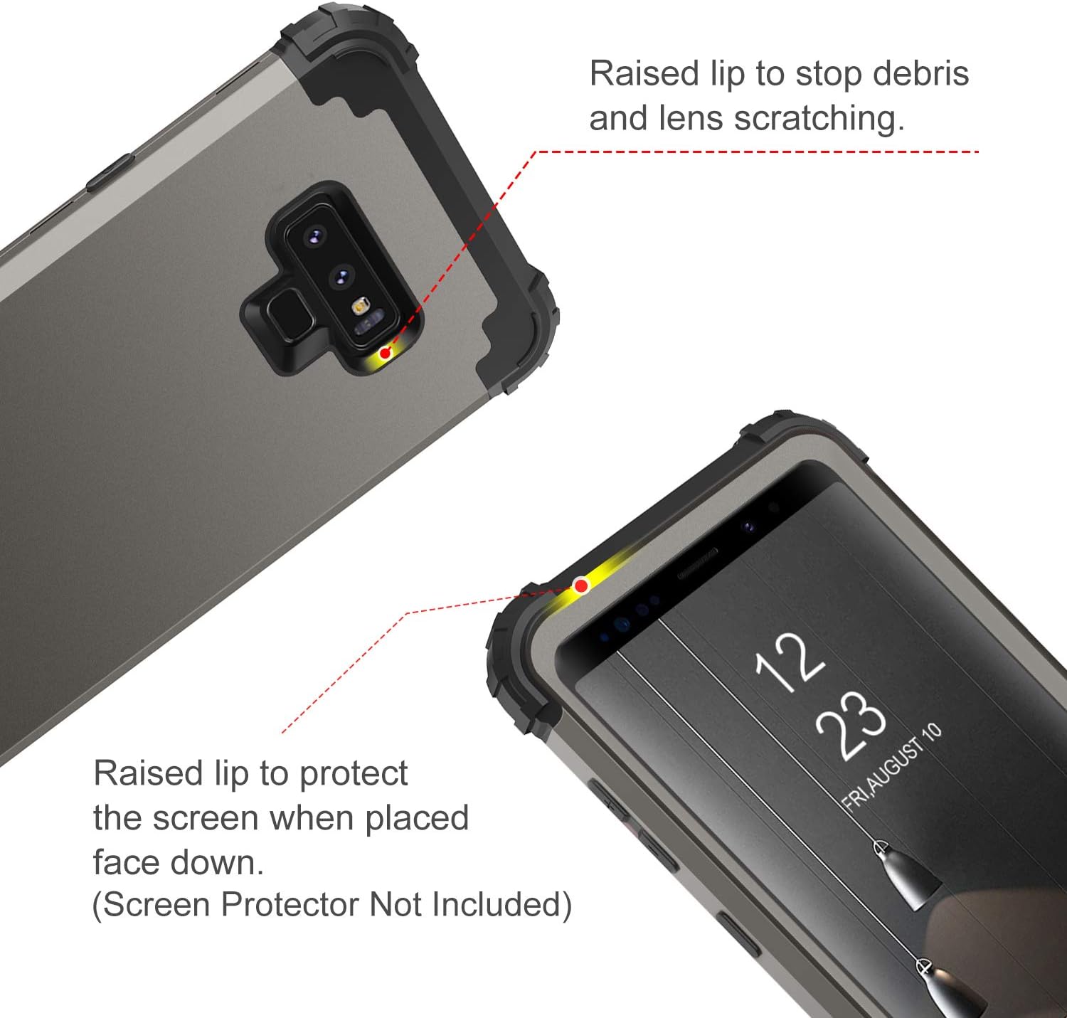 BENTOBEN Galaxy Note 9 Case, Phone Case Samsung Note 9, 3 in 1 Heavy Duty Hybrid Hard PC Soft Silicone Bumper Shockproof Anti Slip Protective Boys Men Cover for Galaxy Note 9 (2018 Release), Gunmetal