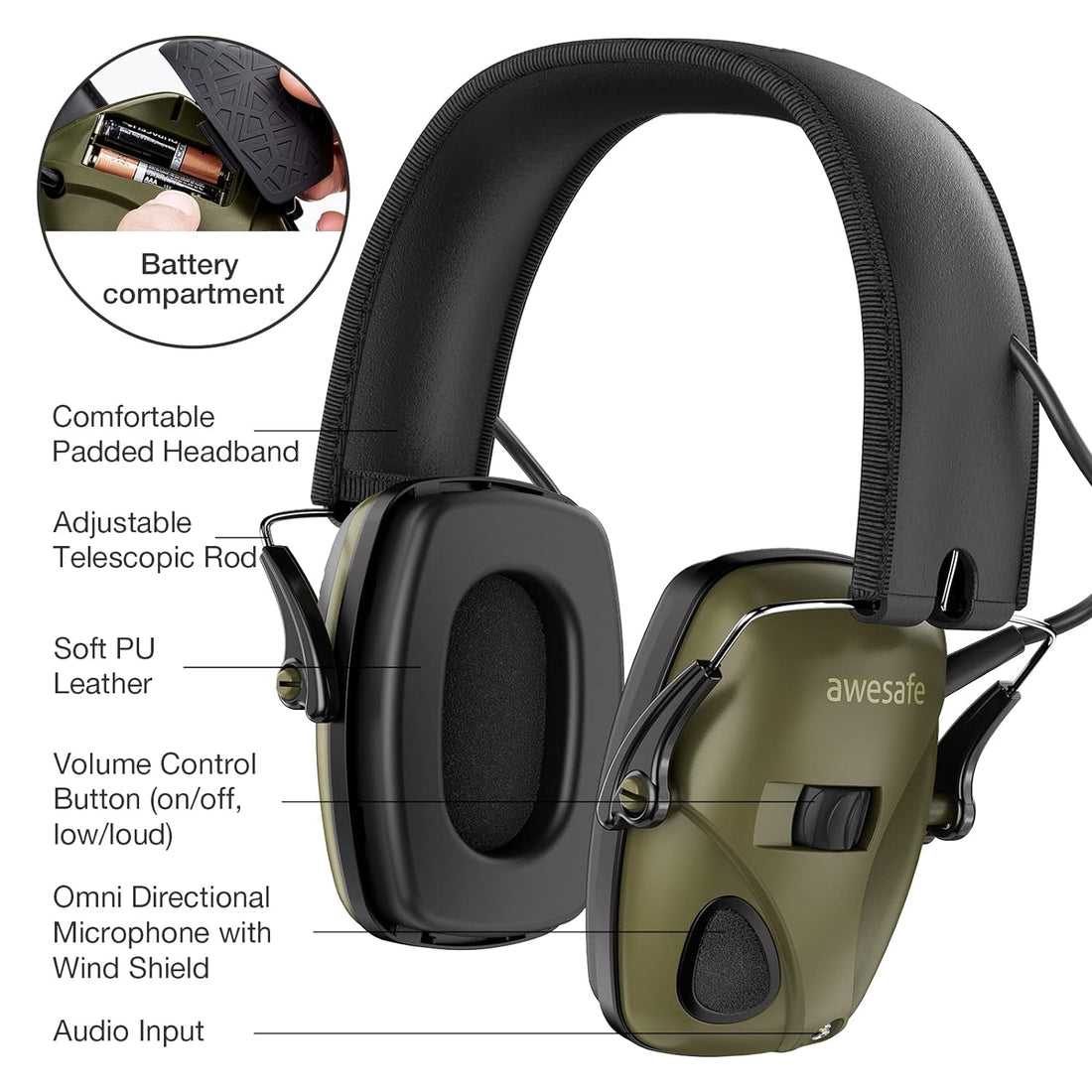 Electronic Shooting Earmuffs Ear Hearing Protection Headphones for Shooter Gun Range Noise Reduction Sound Amplification