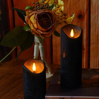 Nimiko Retro Style Flickering Flameless Candles with Remote Set of 5 Real Wax LED Pillar Candles, Battery Operated Candles（D 2.2"×H 5"/5.5"/6"/7"/8"） Perfect for Home Decor, Celebrations（Black）