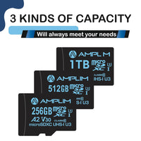 Amplim 256GB Micro SD SDXC Flash Memory Card, 170MB/s A2 UHS-I U3 V30 4K UHD & Full HD MicroSDXC Class 10 Pro TF Card Plus Adapter, 2 Pack