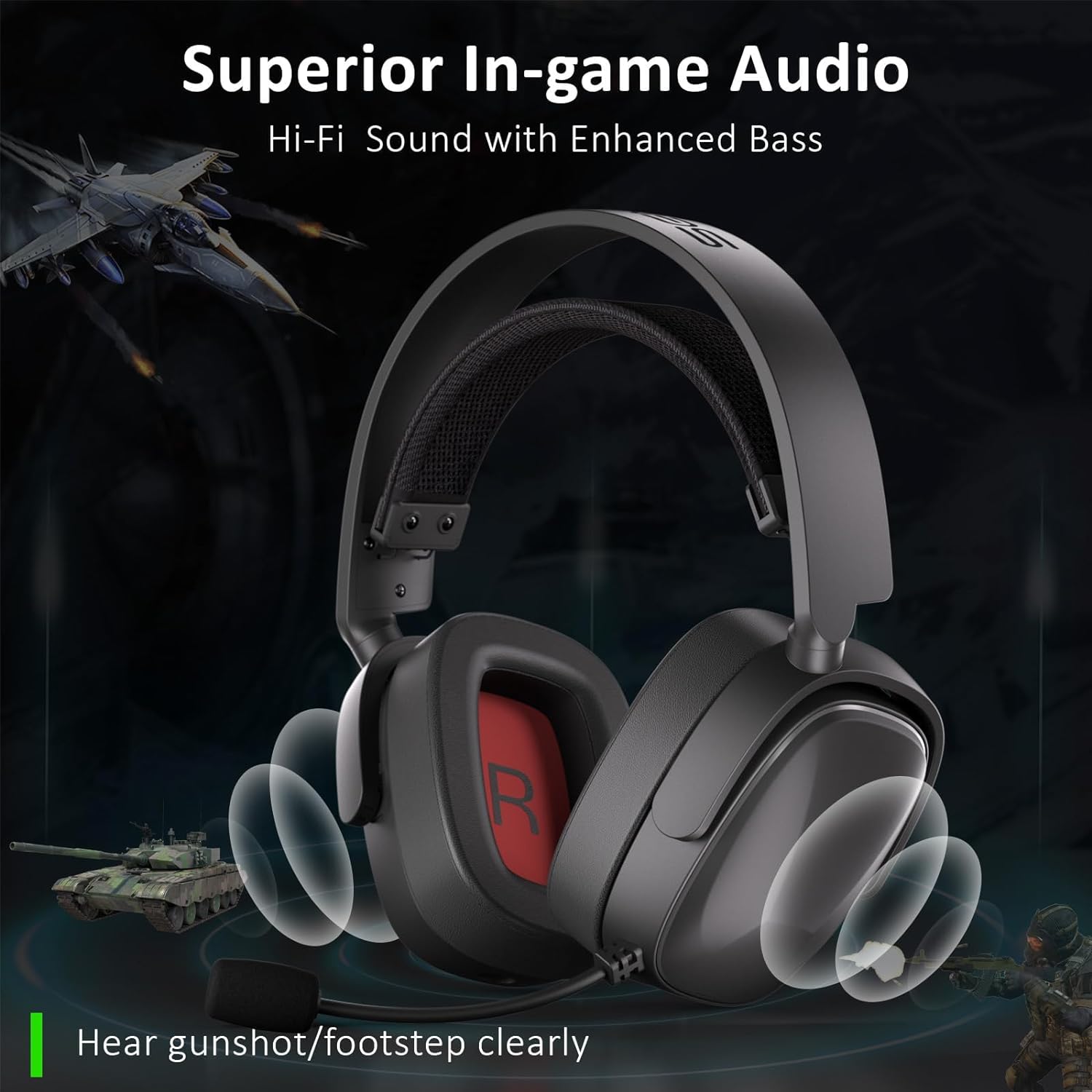 SENZER X100 Wireless Gaming Headset for PS5 PS4 PC Switch Bluetooth Gaming Headphones with Mic - Superior In-Game Sound, Memory Foam Pad Comfort Fit, Interchangeable Cover - w/3.5mm Wired for Xbox One