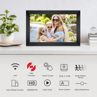 FRAMEO 10.1 inch WiFi Digital Picture Frame Smart Digital Photo Frame with IPS Touch Screen 1280x800 HD Electronic Picture Frame with 16GB Storage Share Photos and Videos Instantly via Frameo APP