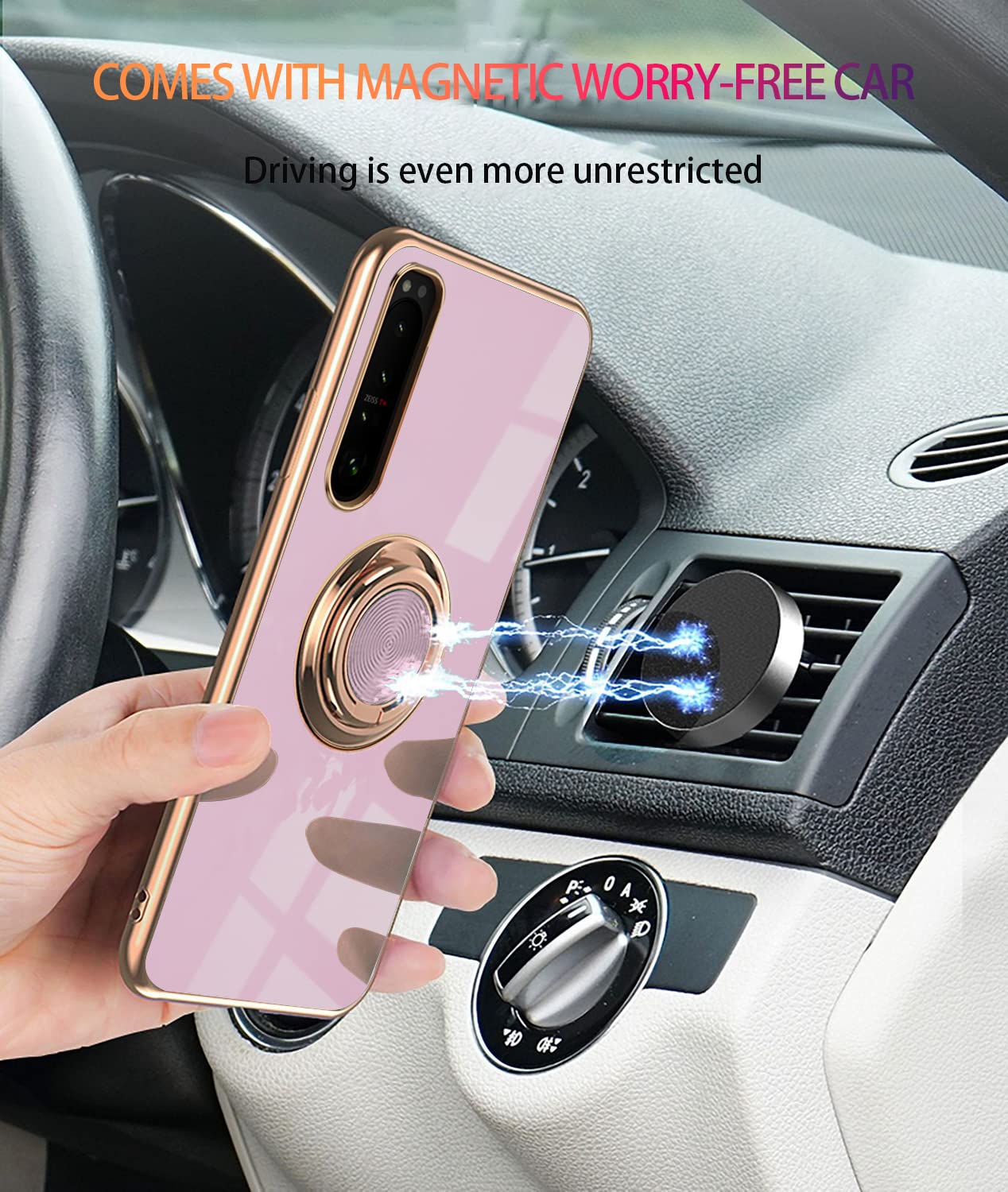 Compatible with Sony Xperia 1 IV Case, Phone Cases for Sony Xperia 1 IV with Ring Holder, 360 Degrees Protective Silicone Magnetic Car Holder (Purple)