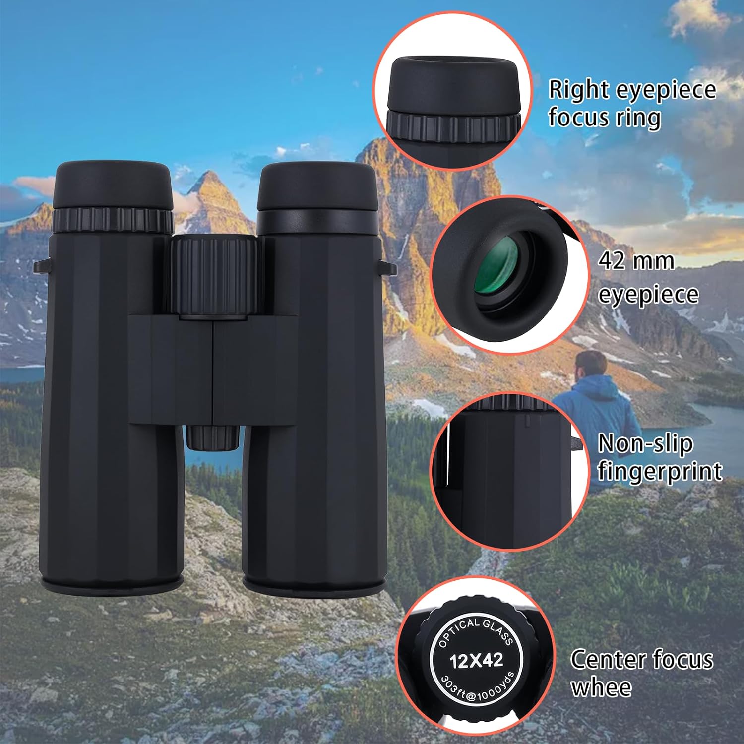 Herwicm 10x42 Binoculars, Outdoor and Bird-Watching Binoculars, Full Multilayer Coating with BaK-4 Prism, for Bird-Watching Cruise Trips Binoculars for Adults