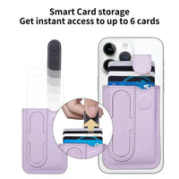 Magnetic Wallet Card Holder with Kickstand for iPhone 12/13/14 Series, Magsafe Wallet Leather Card Sleeves Fit 6 Cards Purple