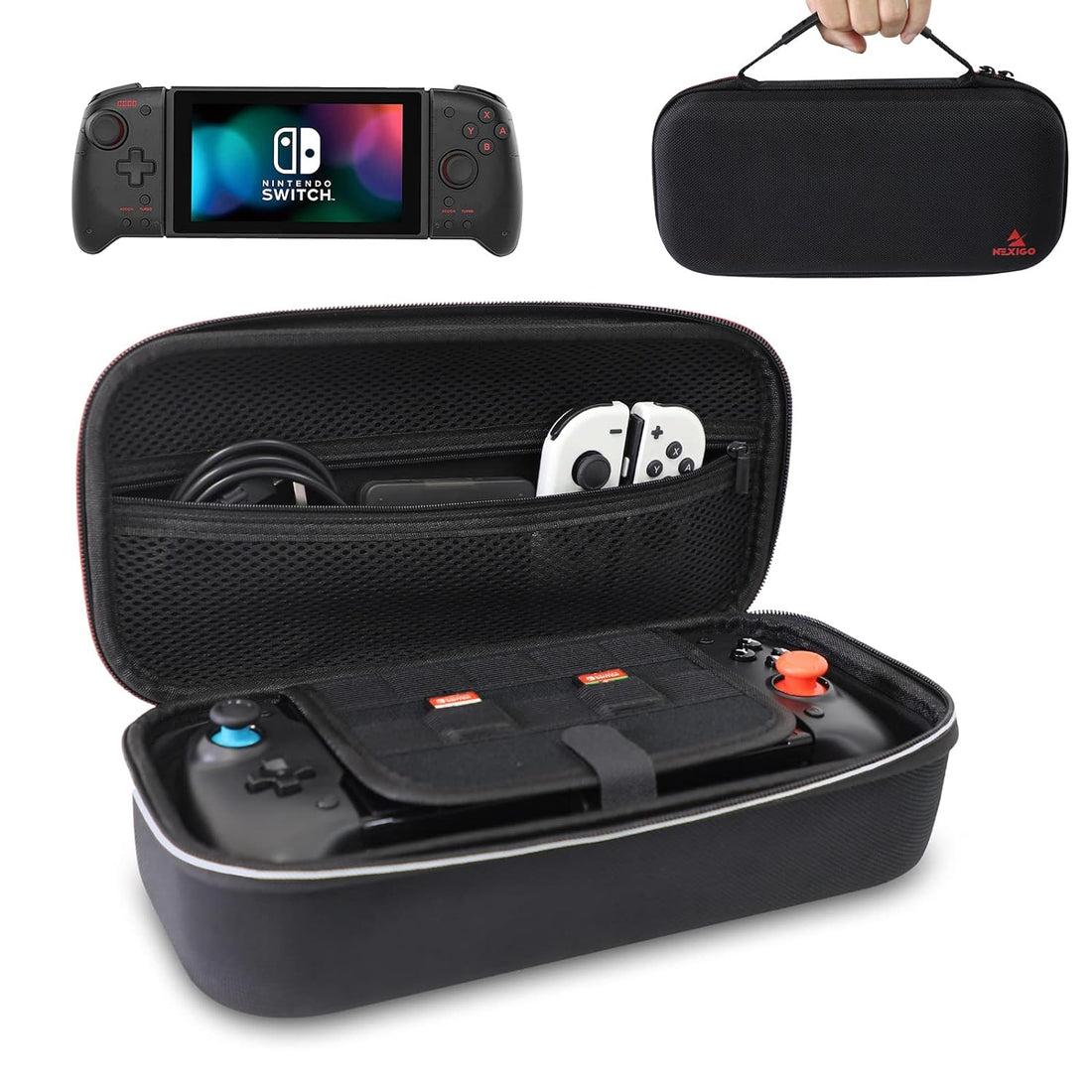 NexiGo Switch Controller Carrying Case for Nintendo Switch, Game Storage Case with 10 Game Card Holders, Compatible with Gripcon, Joy-Cons and Accessories