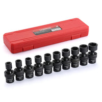 CASOMAN 10 PCS 3/8" Drive Standard Universal Impact Socket Set, 6 Point, CR-MO, Metric,10-19mm