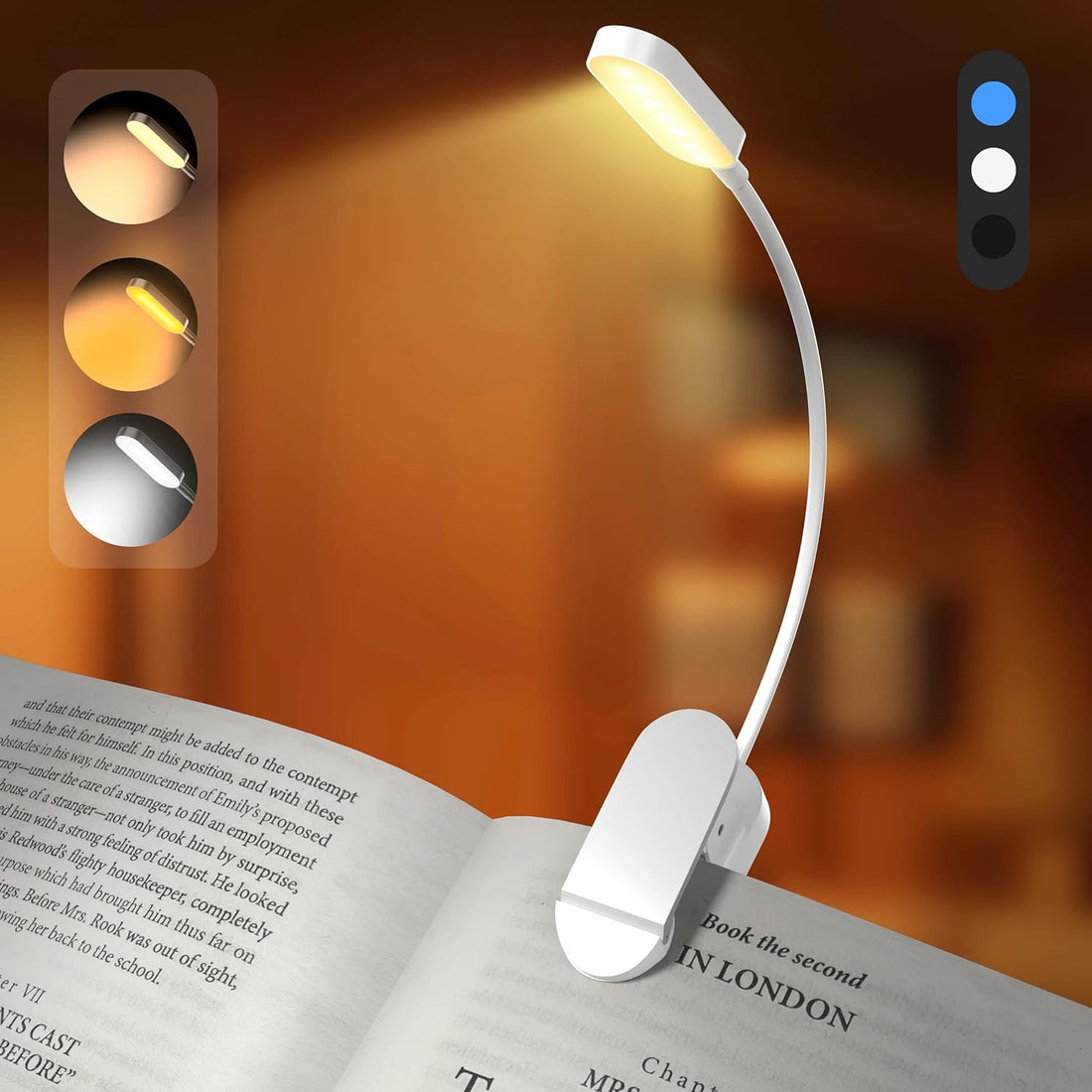 D BABE 9 LED Rechargeable Book Light for Reading in Bed, Clip on Reading Light with 3 Color Temperatures, Stepless Dimming Brightness, Long Lasting & Compact, Perfect for Readers, Kids & Travel