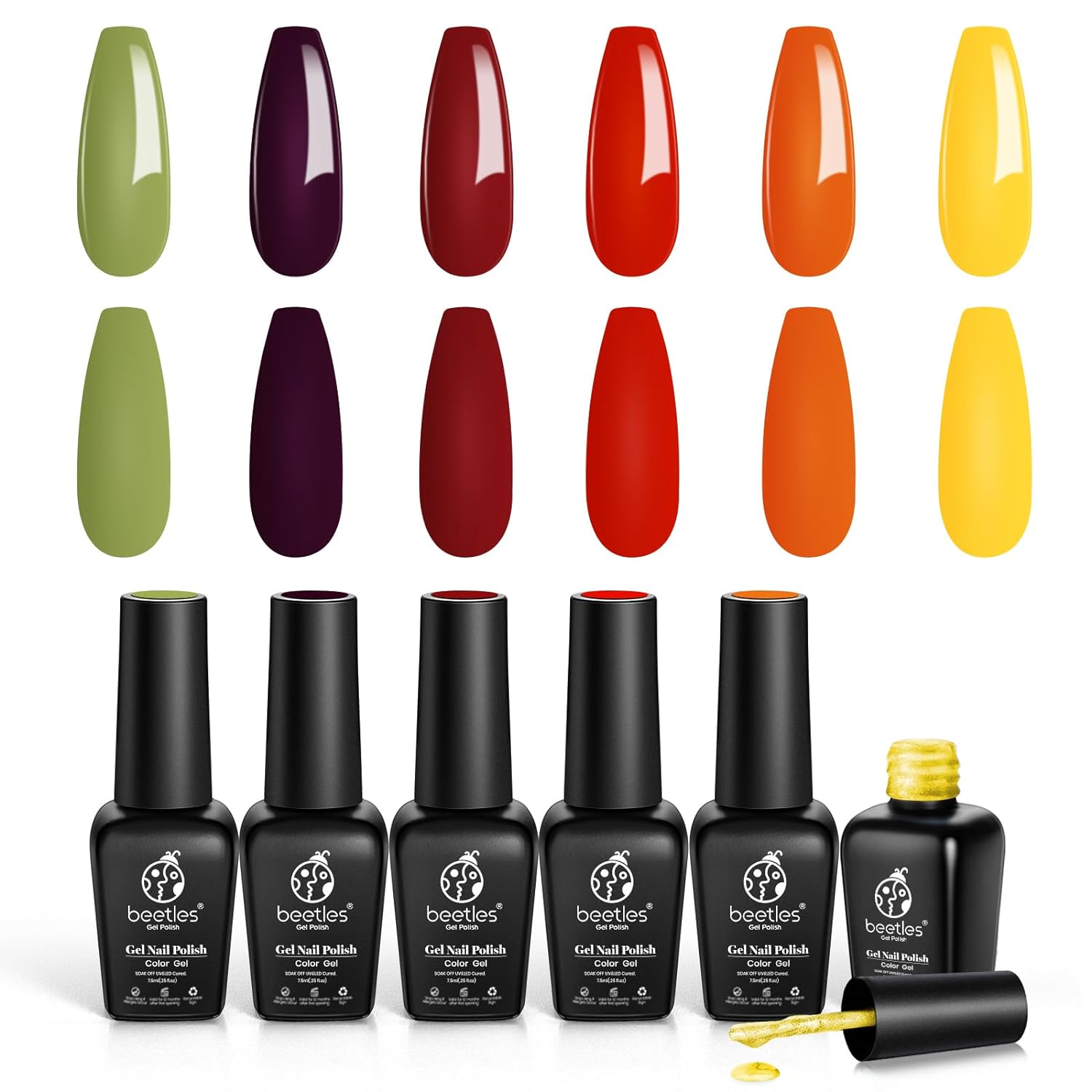 Beetles Gel Polish Set, Sunset Leaves Set Orange Green Gel Nail Polish Kit Autumn Fall Winter Soak Off UV Nail Lamp LED Cured, 7.3ml Each Bottle for Nail Art