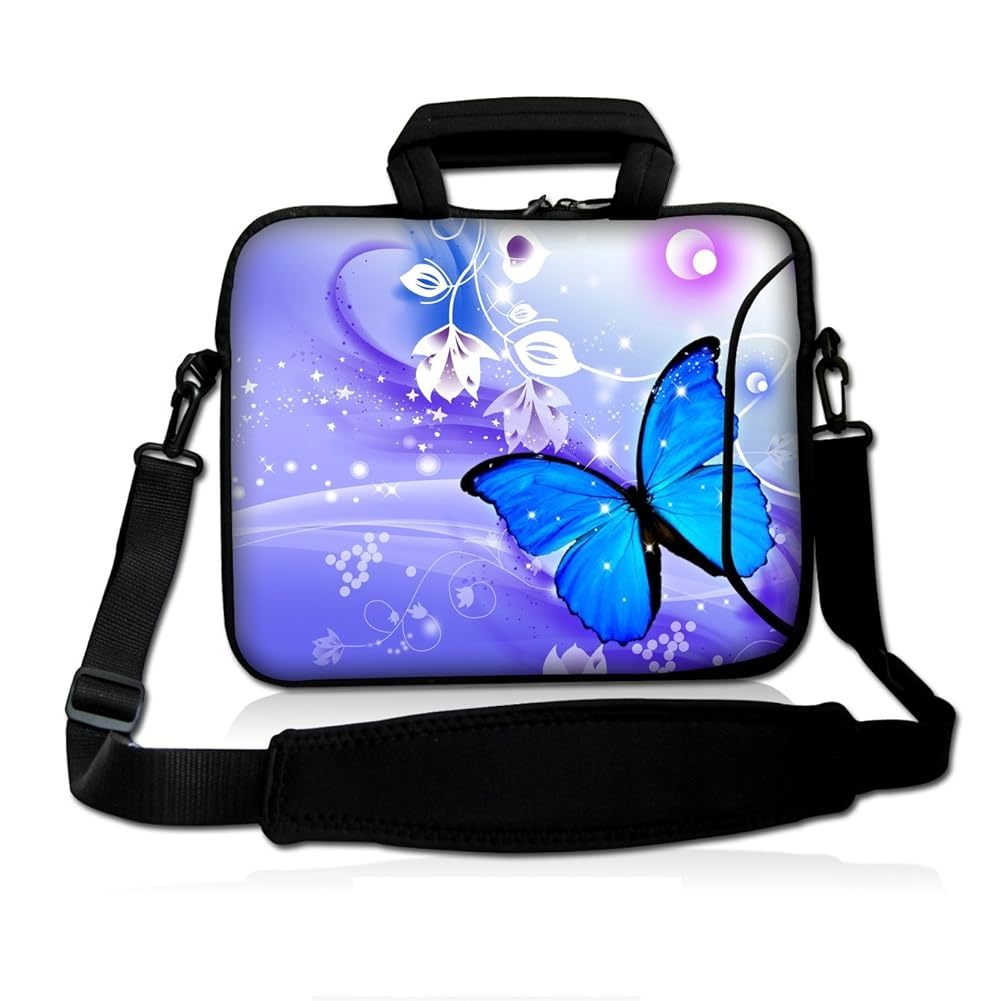 Colorfulbags Universal Blue Butterfly 13 Inch Laptop Netbook Shoulder Bag Case Messenger Cover With Extra Pocket for iPad and Most 13" 13.1" 13.3" 12.5" Netbook Tablets