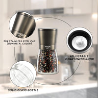 VEVOK CHEF Salt and Pepper Grinder Set Black Ceramic Spice Grinder with Adjustable Coarseness Pepper Mill Stainless Steel Salt Grinder Refillable Grinder Home Kitchen Gift