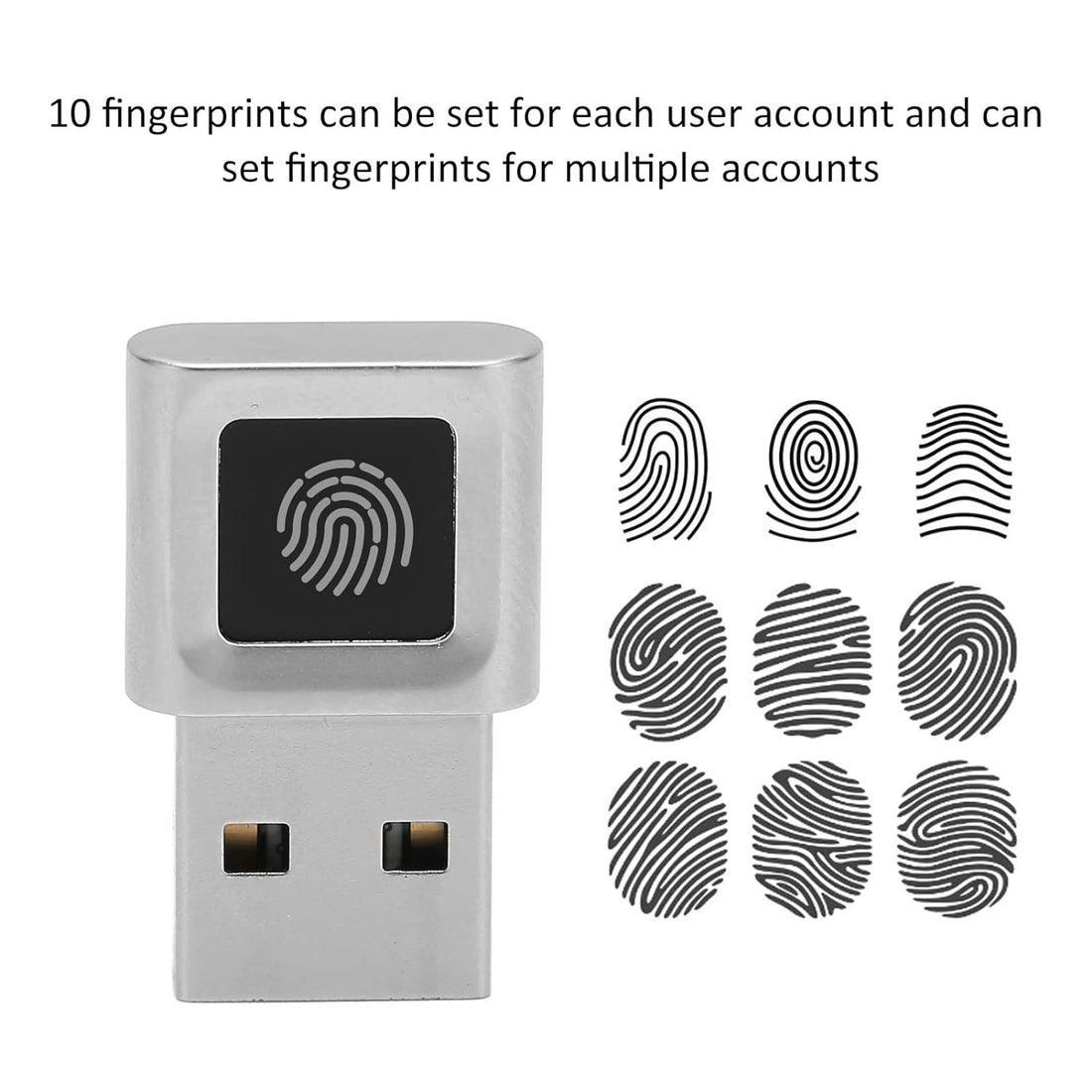 USB Fingerprint Reader for Windows Hello, Portable Security Key Biometric Fingerprint Scanner 0.5 Seconds 360 Degree Detection, for Win 10/11 32/64 Bits