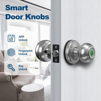 GeekTale Smart Door knob, Fingerprint Door Lock Smart Lock Biometric Door Lock Fingerprint Door knob with App Control, Great for Bedrooms,Cloakroom,Apartments Offices,Hotels, Satin Nickel