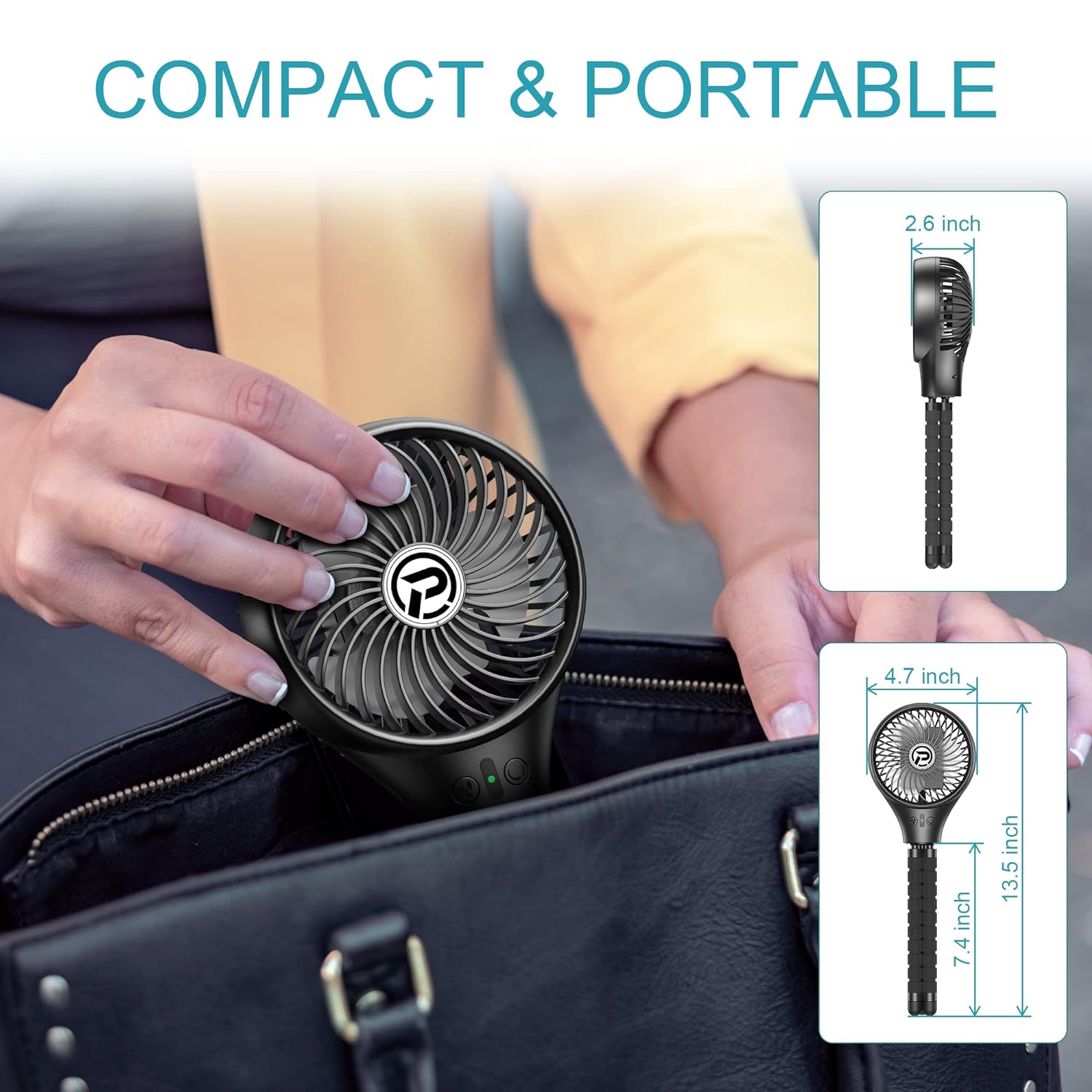 Portable Handheld Fan, 5200mAh Battery Powered Clip-on Personal Desk Baby Fan Air Circulator Fan with Flexible Tripod, Ultra Quiet 4 Speed 360Ã‚° Rotatable USB Fan for Stroller/Bike/Camping/BBQ/Gym