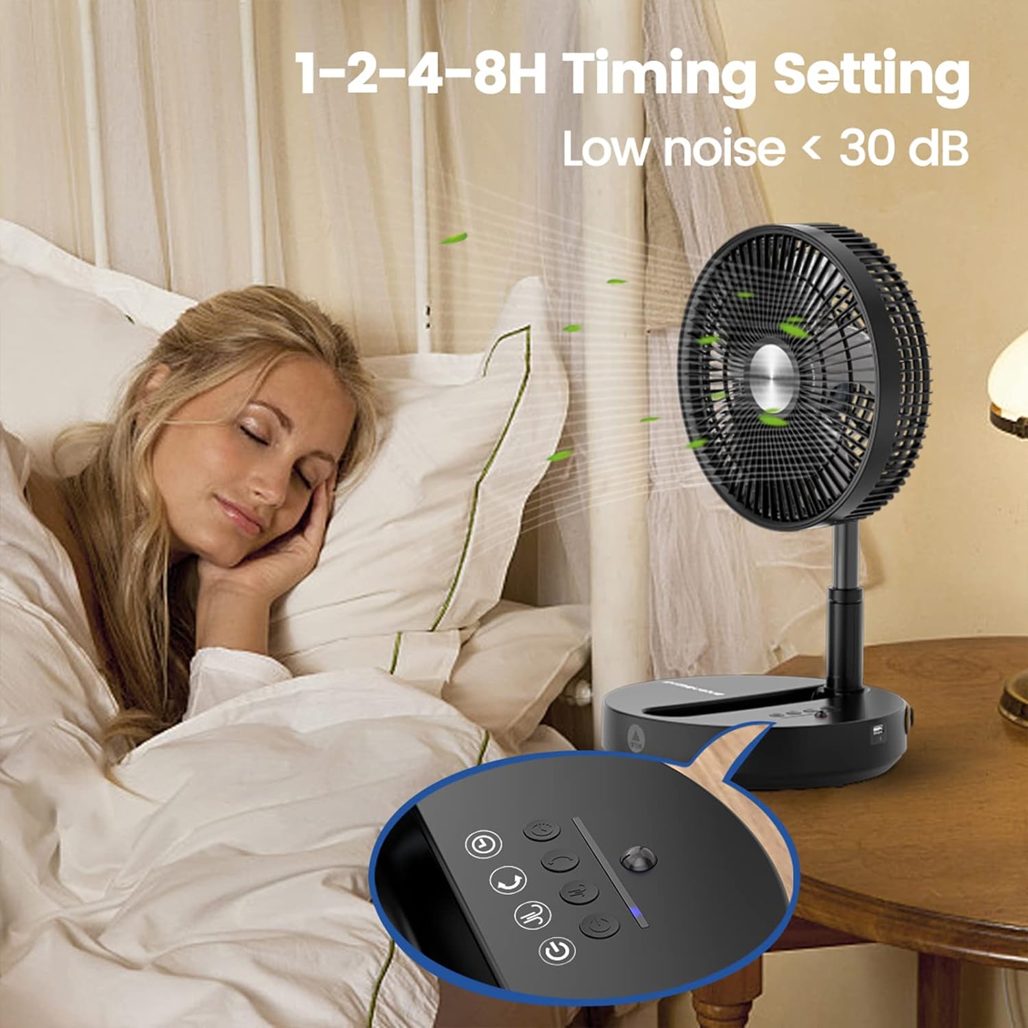 Primevolve 10 inch Oscillating Fan, Battery Operated Fan Adjustable Height, USB Rechargeable- 4 Speeds, 8H Timer Setting for Bedroom Home Office Outdoor Camping Tent Travel