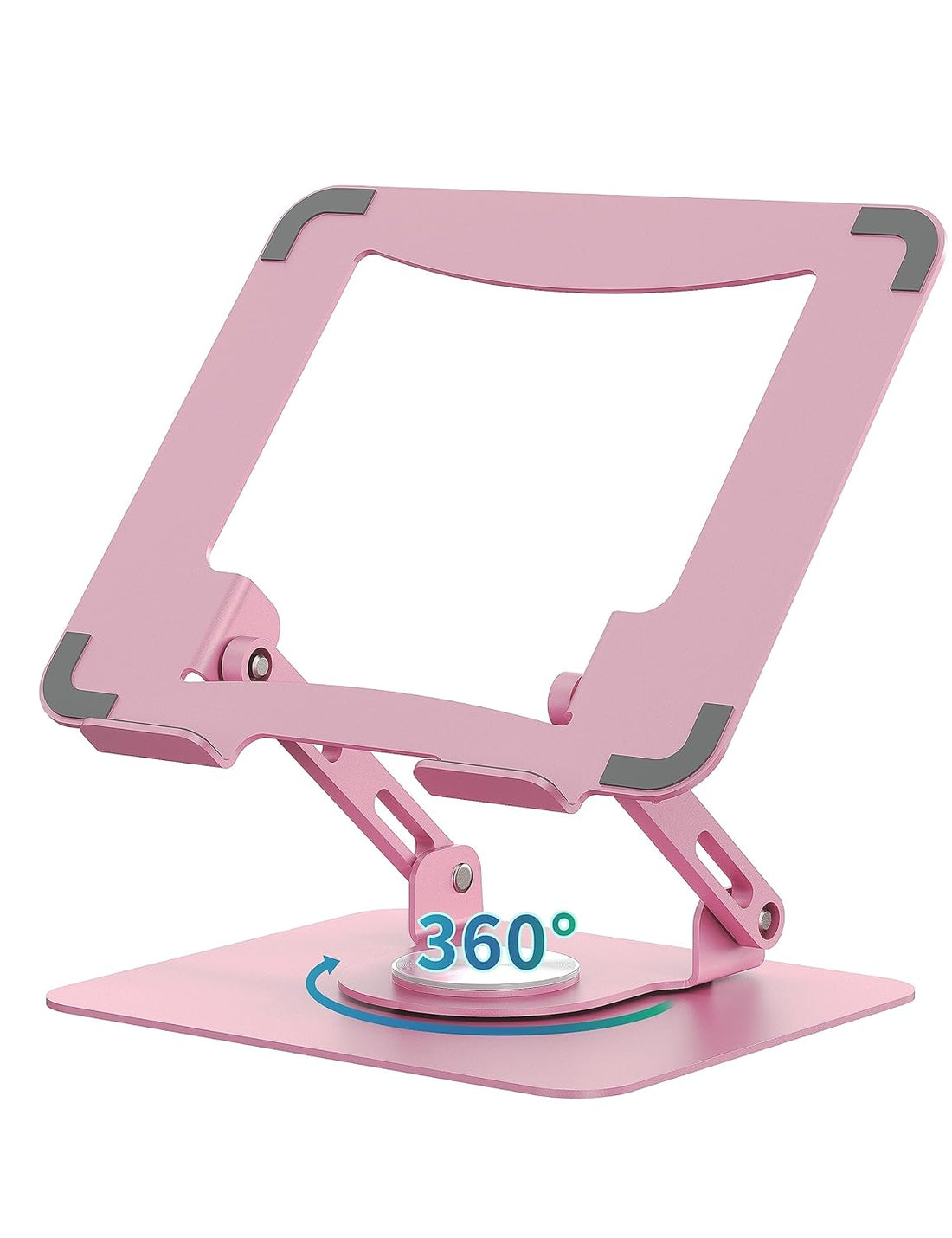 SOUNDANCE Laptop Stand with 360° Rotating Base, Ergonomic Computer Riser for Desk, Adjutable Height Muti-Angle, Foldable Laptop Mount, Stable Metal Holder Support 10-15.6" Notebook PC, Pink