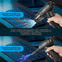 Compressed Air Duster Electric Multifunction - 3-Speeds 51000 RPM, LED Light, 6000mAh Mini Vacuum Cleaner Handheld Dust Blower for PC, Keyboard, Car, and Home - Reusable and Efficient