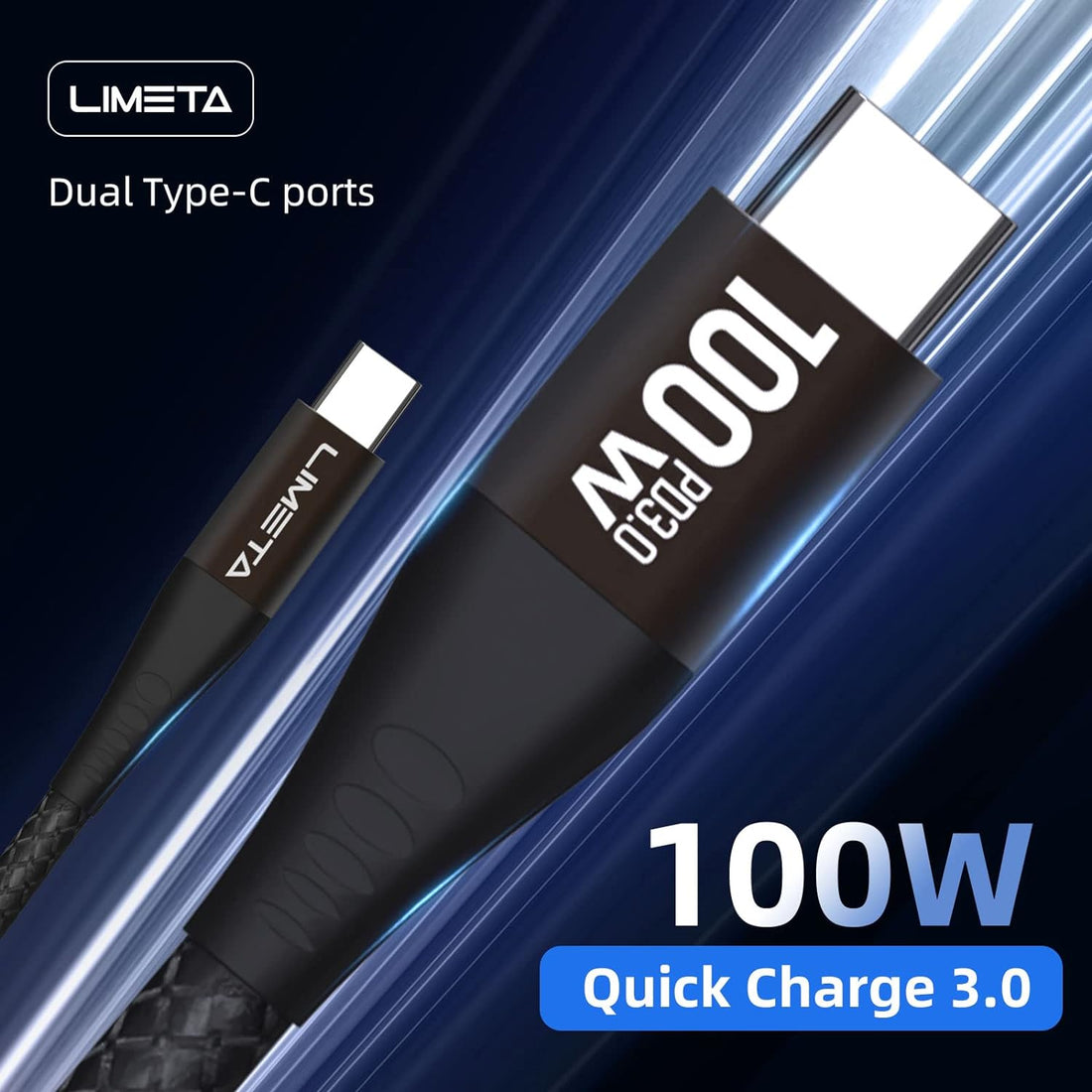 LIMETA 100W USB C Cable USB C to USB C Cable Nylon Type C PD Charging Cable and Data Cable Fast Charging Cable for Samsung Galaxy Ultra Note 20, Pixel 4/3 XL, MacBook Air iPad (2Pack, 1.2m+2m)