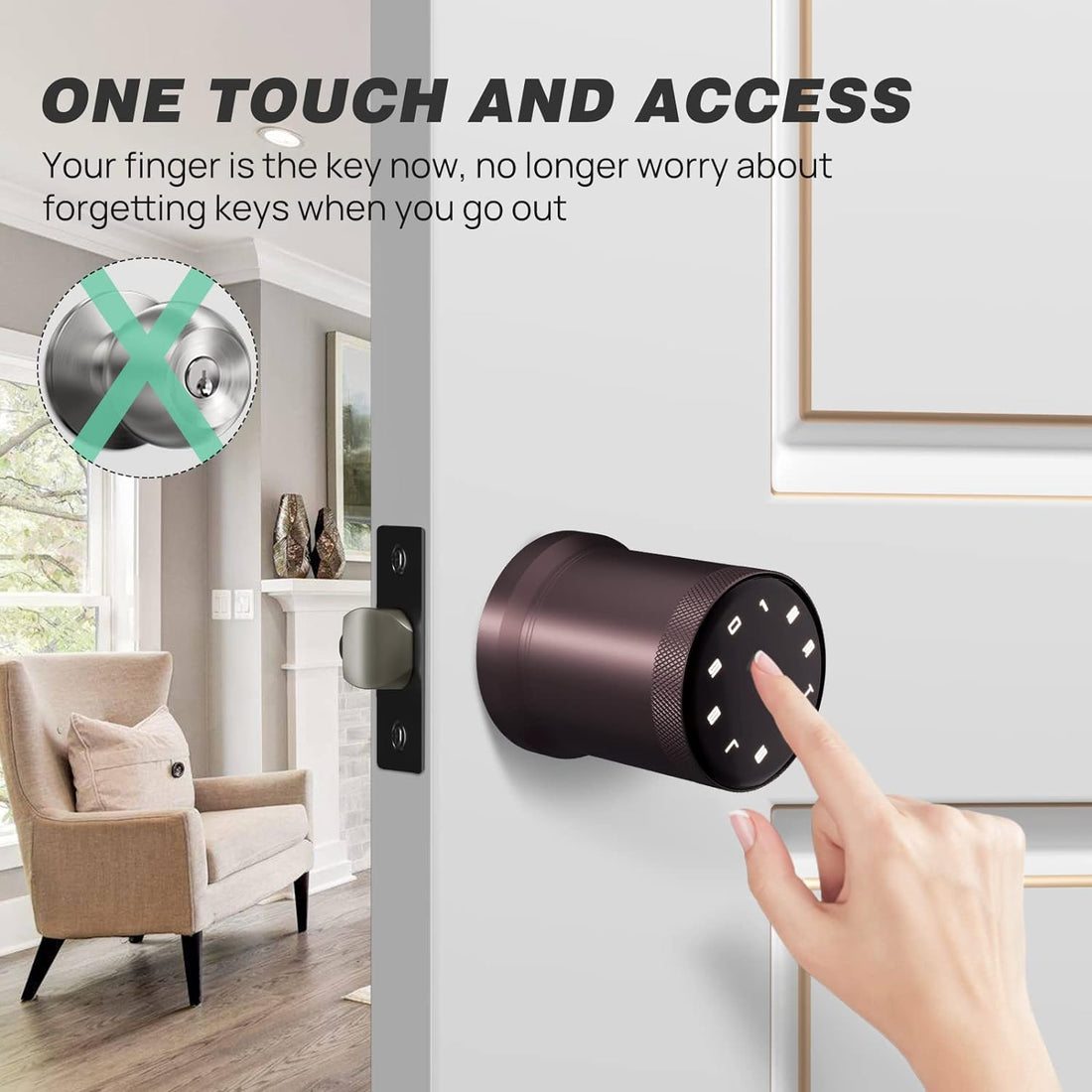 VICMEON Keyless Entry Door Lock with Voice Function, Smart Door Knob with LED Keypad and Key, Smart Door Knob Remote Control with APP for Bedroom Garage Office Hotels (Bronze)