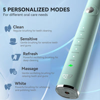 JTF Electric Toothbrush Set with 6 Brush Heads & Travel Case, Long-Life Battery Charging 12 Hours for 60 Days Use, 5 Modes with Smart Timer, Sonic Electronic Toothbrush for Teens & Adults, Green