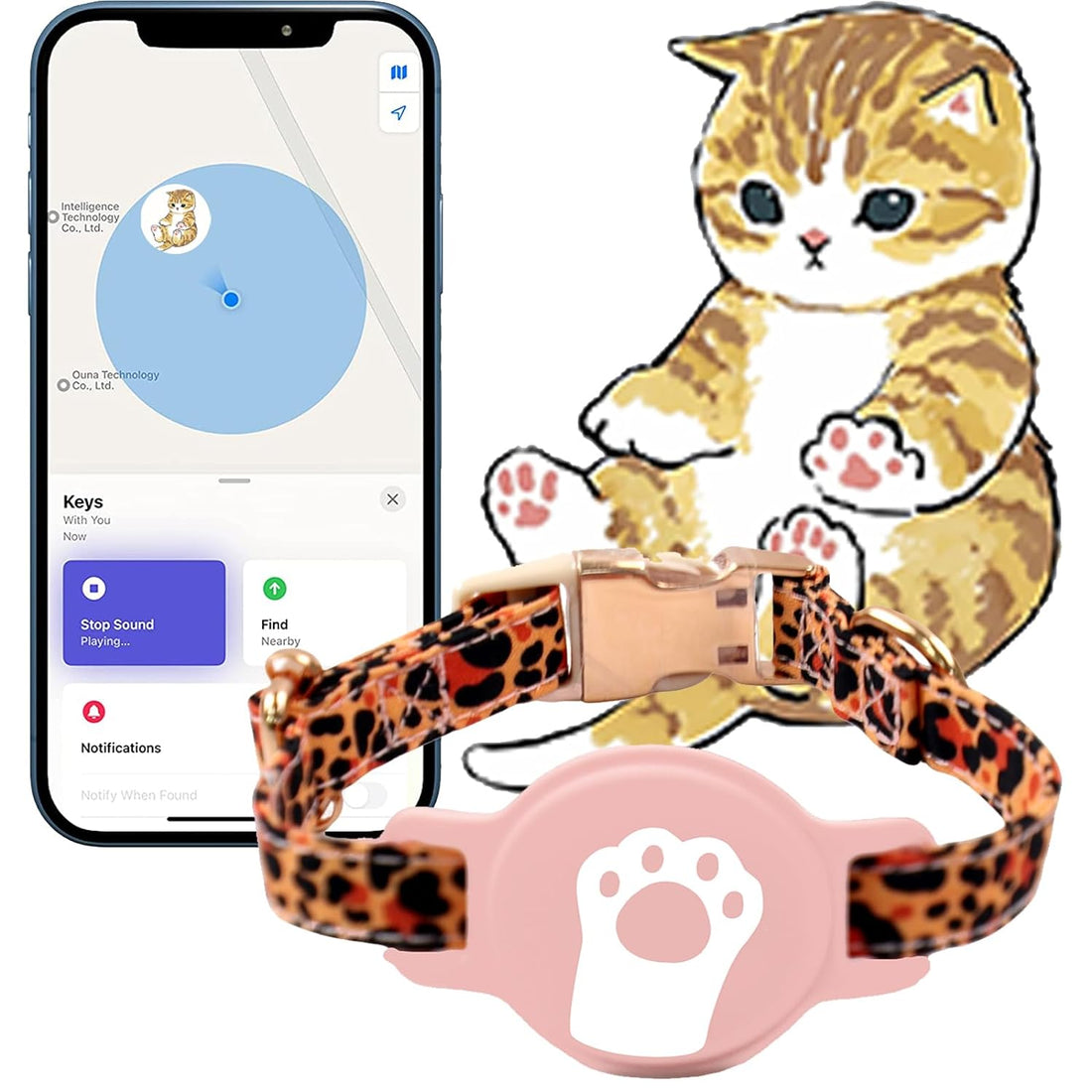 Cat Locator Pet GPS Tracker Collar - Fi Finder & Activity Monitor with Perimeter Control Adjustable Collar, IP70 Waterproof Tracking Device,Real-Time Tracking, No Monthly Fees (Only iOS)
