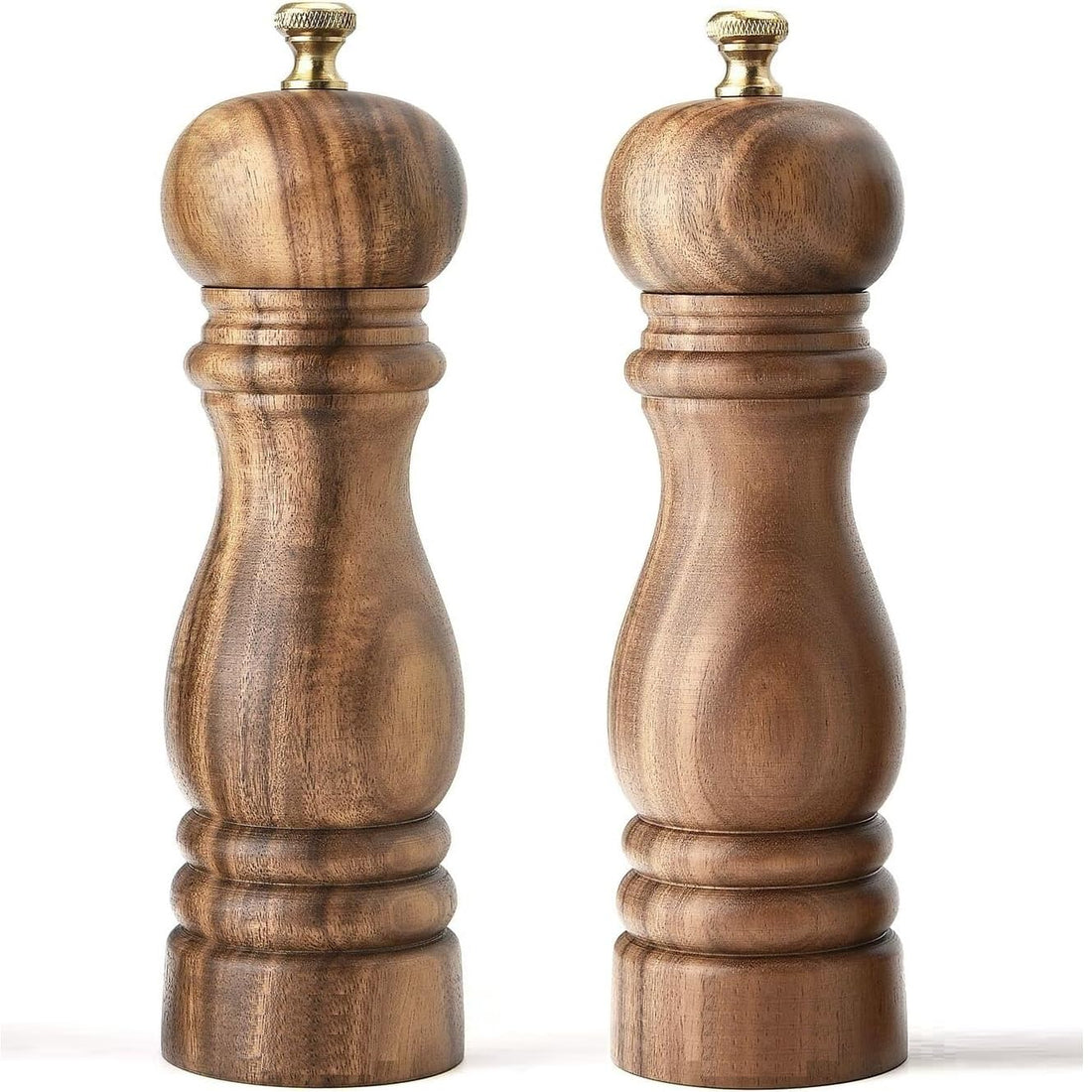 GENIEX Princess Wooden Salt and Pepper Grinder Set, Refillable Salt and Pepper Mills, Adjustable Coarseness, Housewarming ifts & Kitchen Gift, Cool Home Gadgets, 7.5 inch Acacia Wood Grinders Set 2pcs