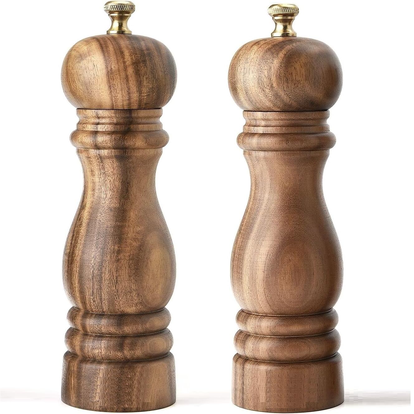 GENIEX Princess Wooden Salt and Pepper Grinder Set, Refillable Salt and Pepper Mills, Adjustable Coarseness, Housewarming ifts & Kitchen Gift, Cool Home Gadgets, 7.5 inch Acacia Wood Grinders Set 2pcs