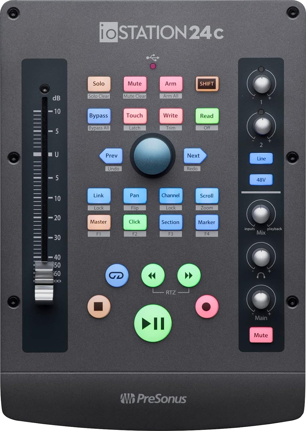 PreSonus ioStation 24c 2x2 USB-C Audio Interface & Controller, 2 Mic Pres-2 Line Outs-with Fader