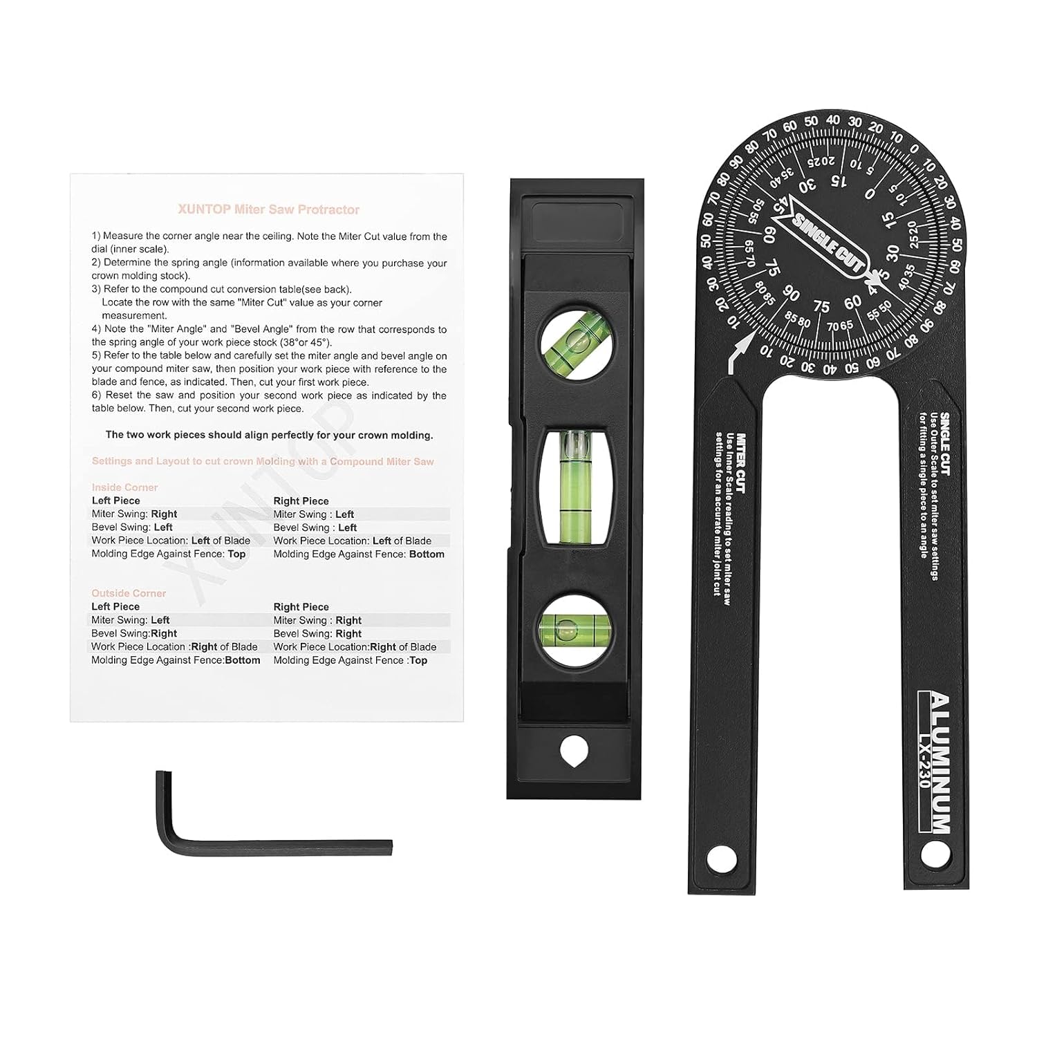 ALLmeter 7-Inch Aluminum Miter Saw Protractor with Laser Engraved Scales for Accurate Angles