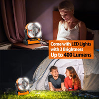 20000mAh Battery Operated Portable Fan 8 inch Rechargeable Camping Fan with LED Light with Hanging Hook for Tent Travel Car Jobsite Outdoor Fishing