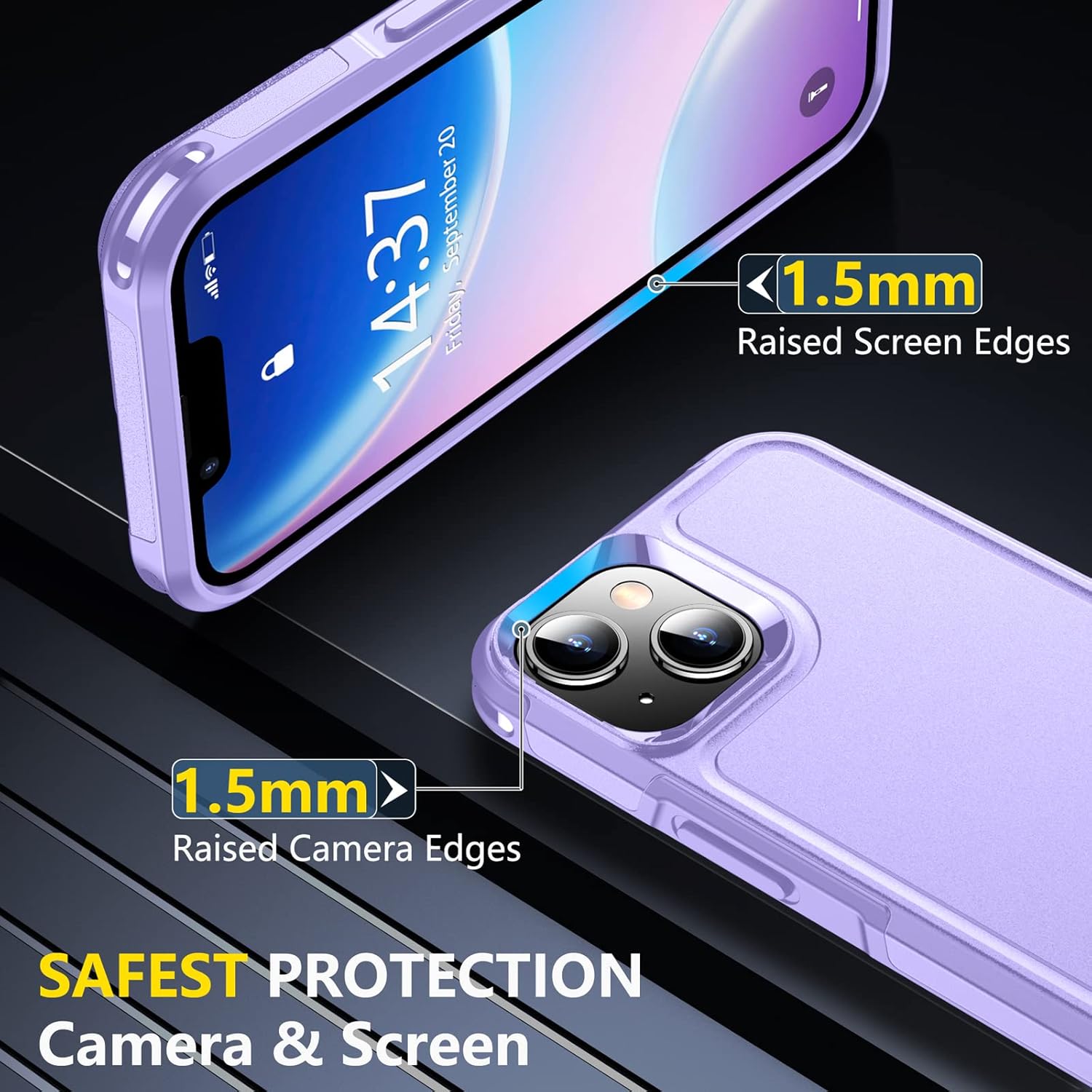 SPIDERCASE for iPhone 14 Case, [15 FT Military Grade Drop Protection][Non-Slip] [2+Tempered Glass Screen Protectors][2+Tempered Camera Lens Protectors] Heavy Duty Shockproof Case, Light Purple